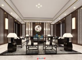中式會客廳SU模型分享enscape可渲染