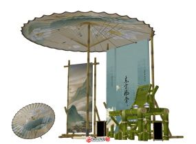 竹傘竹椅屏風(fēng)東方風(fēng)格國風(fēng)市集舞臺布景搭配
