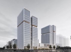 #辦公建筑透視#現(xiàn)代玻璃幕墻高層建筑群景觀