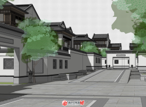 杭州綠城桃李春風別墅中式街巷SU模型下載