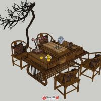 中式茶臺(tái)精品模型 超精細(xì)
