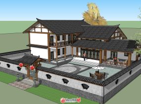 農(nóng)村別墅徽派建筑模型