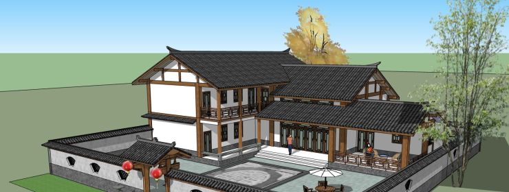 農(nóng)村別墅徽派建筑模型