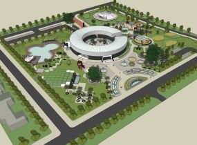 畢業(yè)設(shè)計(jì)SU模型：文體中心建筑及周邊公園景觀設(shè)計(jì)方案