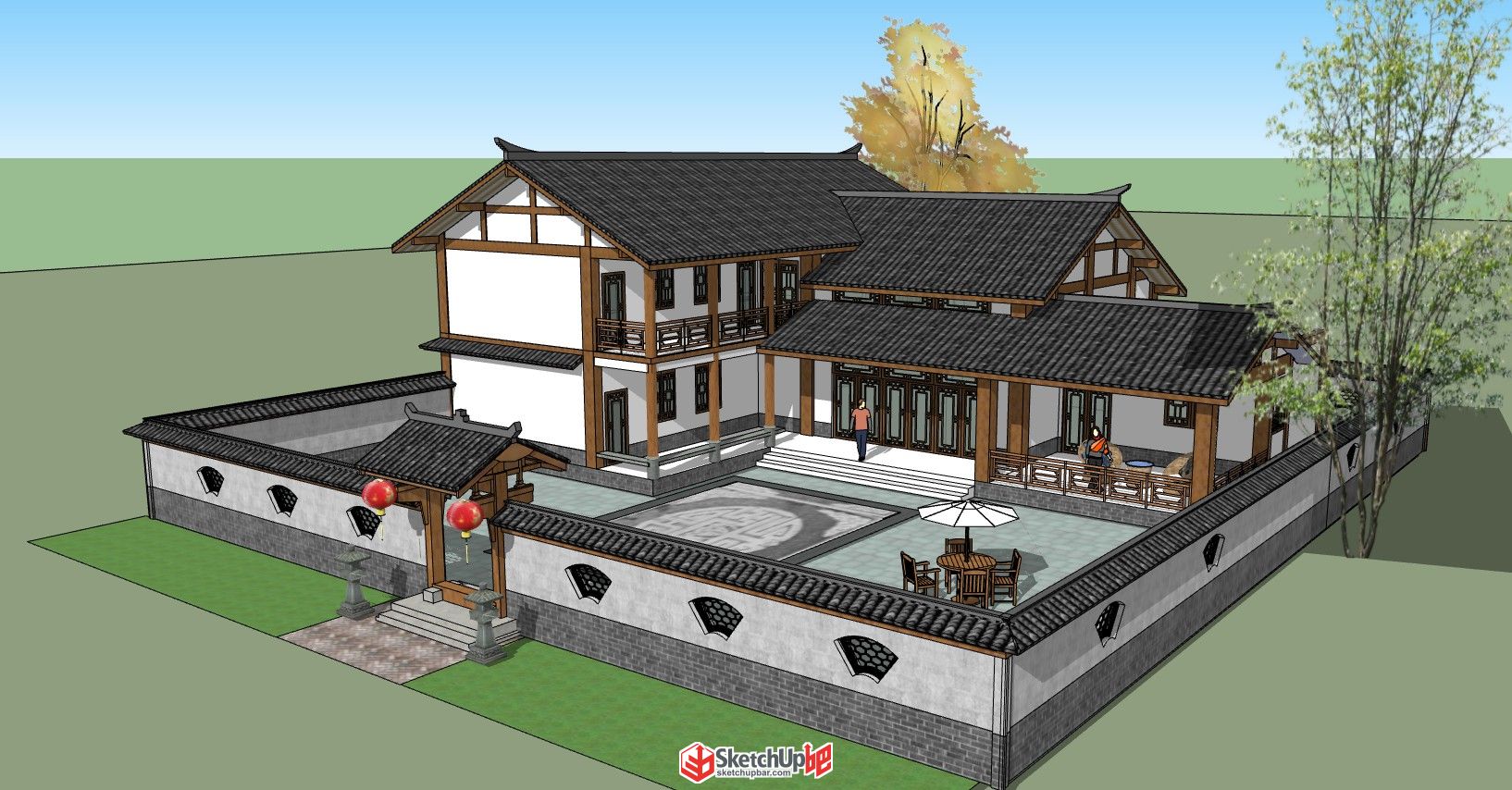農(nóng)村別墅徽派建筑模型