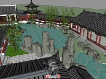 古典建筑加山體、水體、植物-2