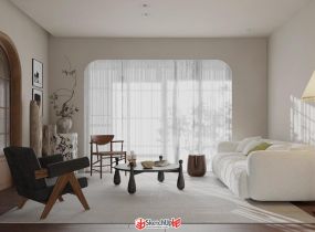 原木風餐廳客廳裝修布置模型-7
