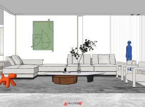 現(xiàn)代極簡風(fēng)的客廳模型-5