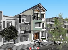 街邊三層住宅小洋樓帶閣樓，日式現(xiàn)代街道-7