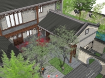 新農(nóng)村四合院中式建筑su模型-3