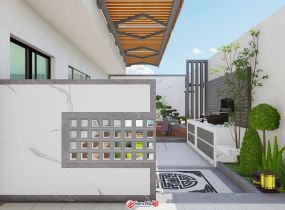 小庭院、影壁墻、塑木鋪裝、卡座、亮化-3