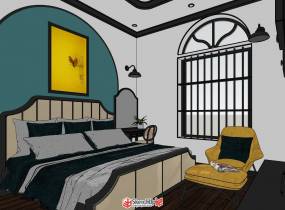 東南亞風(fēng)格的臥室SketchUp模型分享-9