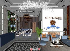 現(xiàn)代輕奢酒店大堂會客廳餐廳SU模型分享-10