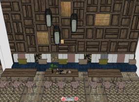 東南亞風(fēng)格餐廳卡座SketchUp模型分享-10