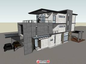 工業(yè)風(fēng)別墅建筑SU模型下載-6