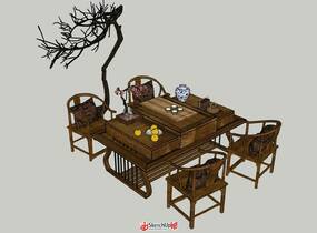 中式茶臺精品模型 超精細(xì)-3