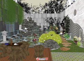 禪意小花園中式庭院景觀小品植物荷花池-6