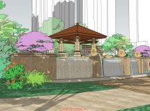 一個(gè)小區(qū)入口景觀建模-7