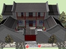 中國傳統(tǒng)風(fēng)格卷棚屋頂民居四合院建筑-5