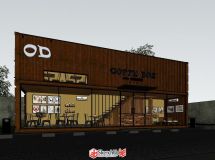 集裝箱概念咖啡屋建筑室內SU模型 現代概念舊建筑改造sketc...-4