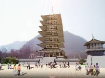 舍利塔佛塔唐代佛塔寺廟建筑渲染作品-1