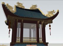 精細(xì)建模蟠龍紋飾 中式古建歇山頂-2