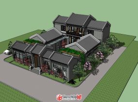 小四合院住宅建筑設(shè)計SU模型下載-9