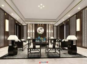 中式會客廳SU模型分享enscape可渲染-4