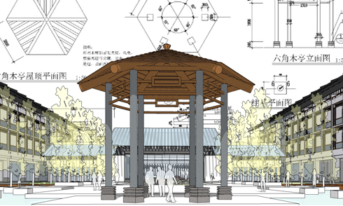 CAD圖紙到SU模型建模六角亭