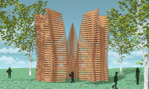 SketchUp交錯(cuò)涼亭建模思路